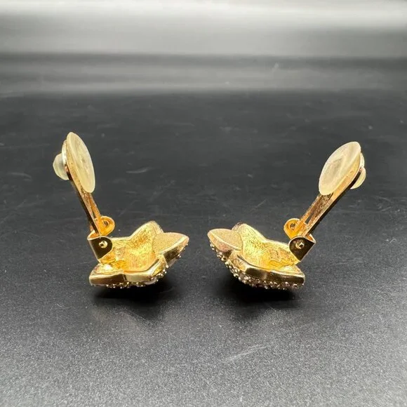 Vintage Christian Dior Star Clip On Earrings Gold Tone Faux Pearl Crystal - Picture 3 of 7